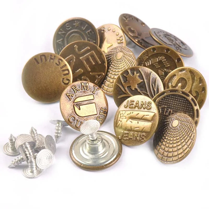 20Pcs/Set Mixed Metal Button For Sewing Clothing Bronze Jeans Buttons Clothes Bags Accessories Garment Decorative 17/20mm c2173 Qme