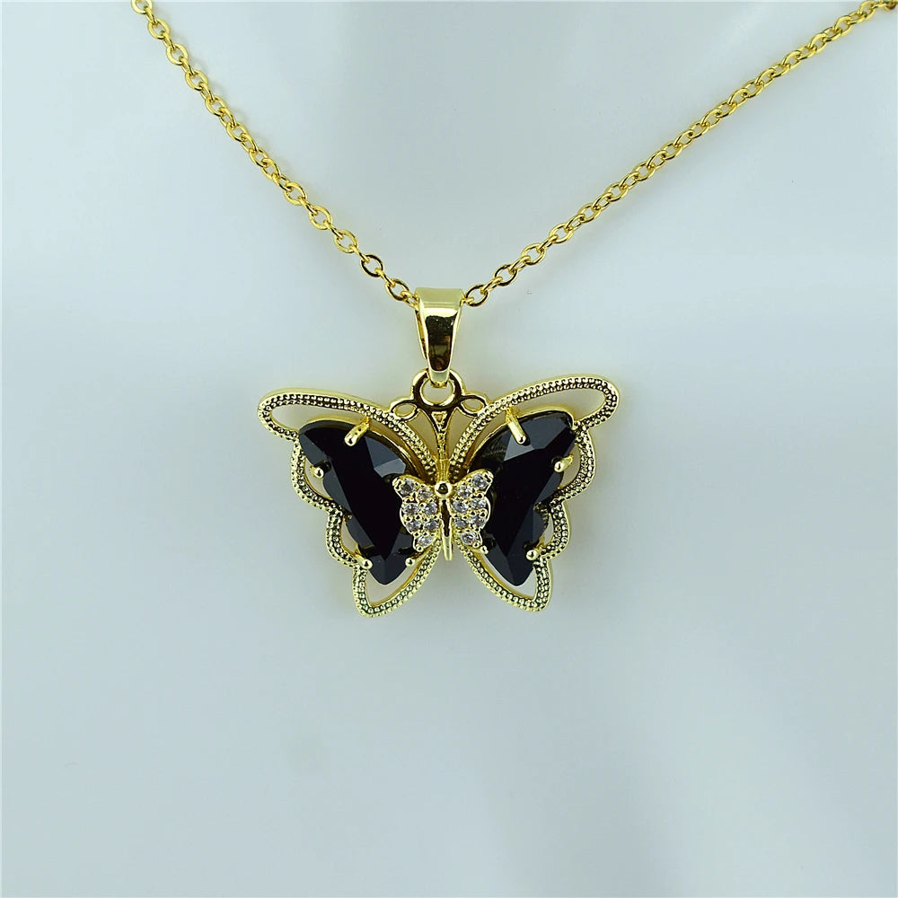 New Fashion Sweet Women Girl Heart Crystal Butterfly Pendant Necklace Jewelry Elegant Charm Jewelry Gifts Accessories Wholesale Qme 13