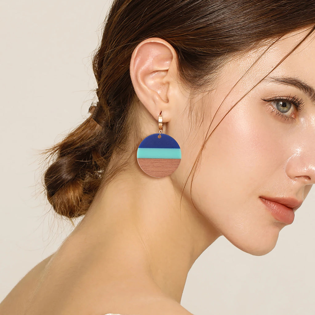 10Pcs Tri-color Resin Wood Charms Flat Round Wooden Pendants for Making DIY Women Girl Statement Jewelry Necklace Earrings Qme