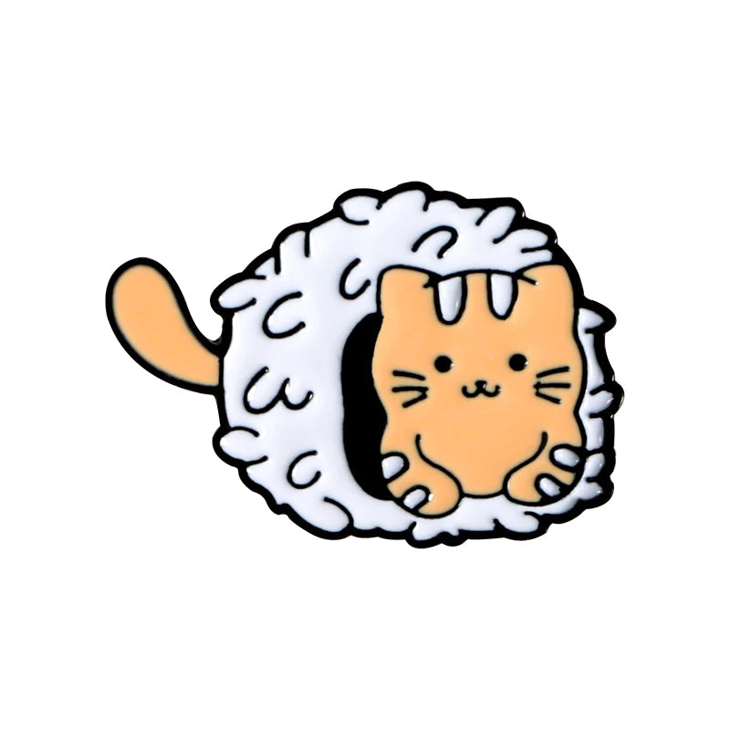 Sushi Rice Ball Cat Enamel Pins Food Badge Cartoon Brooches for Women Cute Animal Lapel Pin Bag Anime Jewelry Gift Wholesale Qme 1