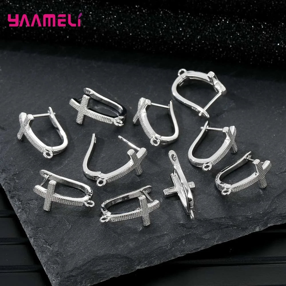 Real 100% 925 Sterling Silver Color Zircon Findings Earrings Leverback Earwire Fittings Components Accessories Handmade Supplies Qme
