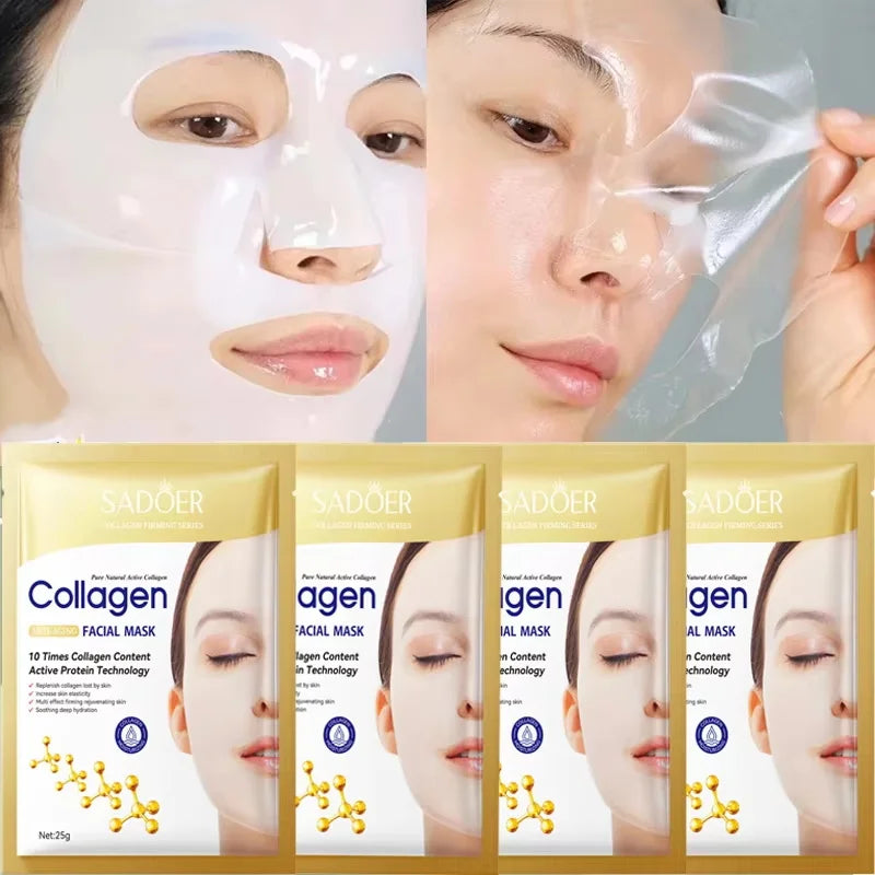 10PCS Collagen Anti Wrinkle Facial Mask Anti Aging Fade Fine Lines Firm Skin Moisturizing Brightening SkinCare Korean Cosmetics Qme