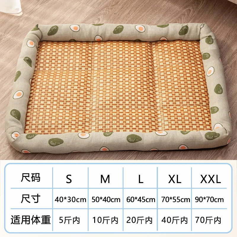 A Pet Summer Mat Cute Dog Cooling Sofa Breathable Small Dog Bed Cushion Moistureproof Rattan Wear Cat Mat Accessories Qme Green avocado 40-30cm
