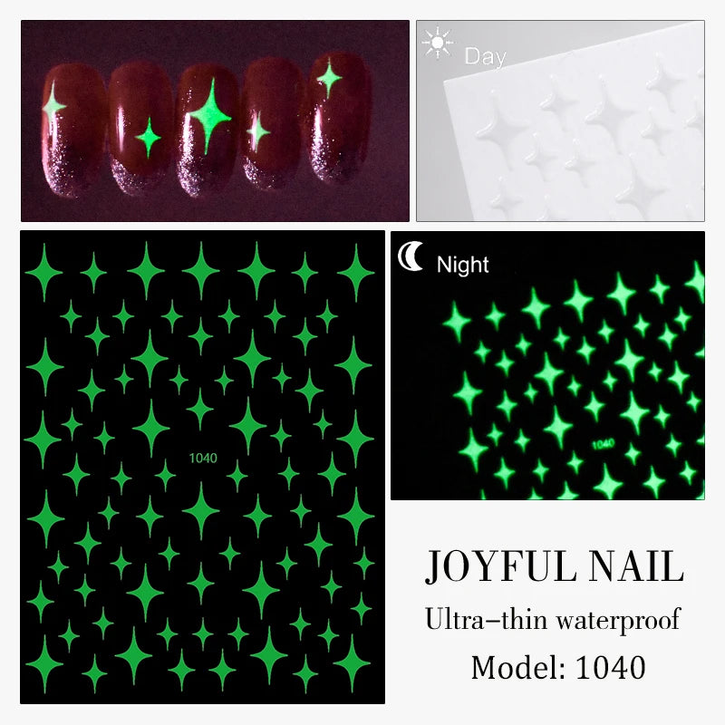 1 Sheet Glow Dark Nail Art Sticker Snowflake Flame Old English Qme 1040