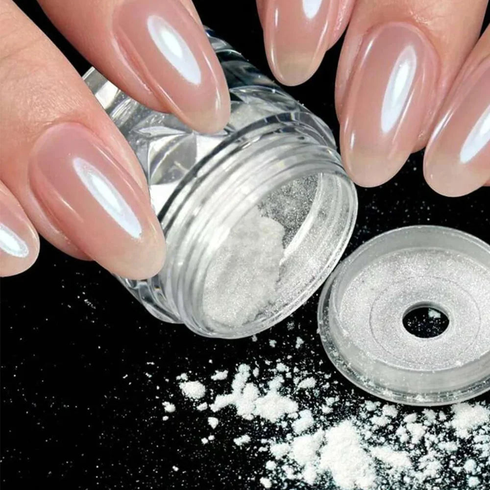 Chrome Nail Powder Ice Transparent Aurora Gloss Pearl Rainbow Metal Qme