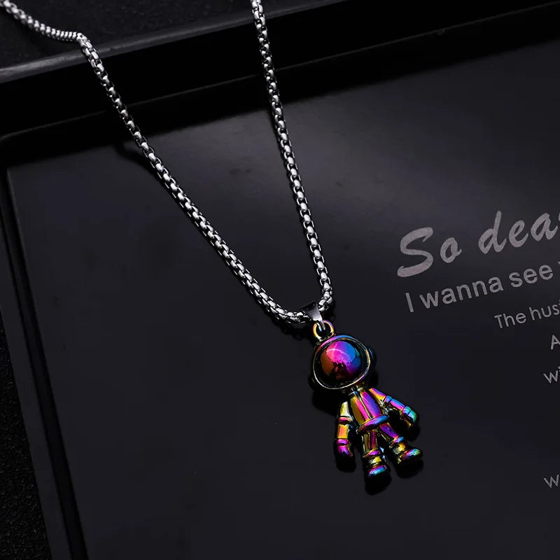 Astronaut Pendant Star Picking Punk Style Couple Necklaces Women Men Lover Spaceman Jewelry Gift Necklace Stainless Steel Chain Qme 3
