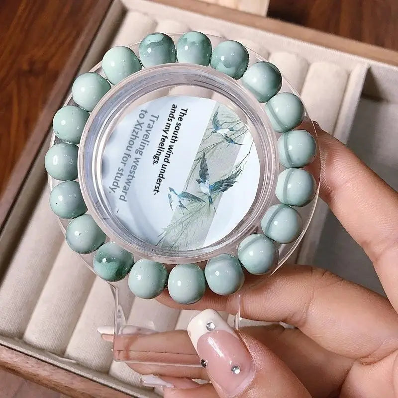 Korean Ins Sweet Ink Wash Ceramics Beaded Bracelet For Women Girls Party Jewelry Gift Elastic Beaded Chain Accessories Qme A4