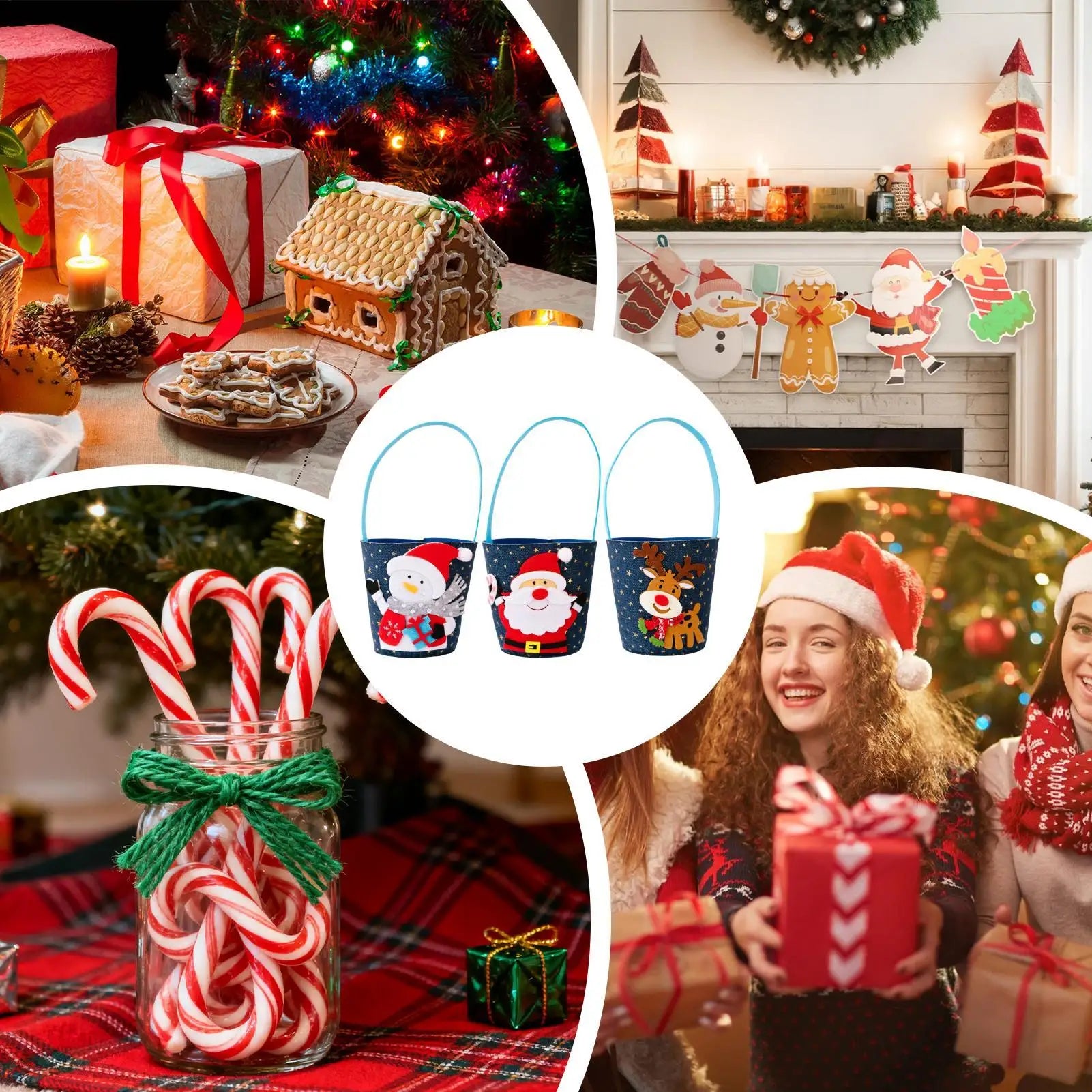 Christmas Candy Bags 3-Piece Cookie Goodie Bucket Festive Party Qme