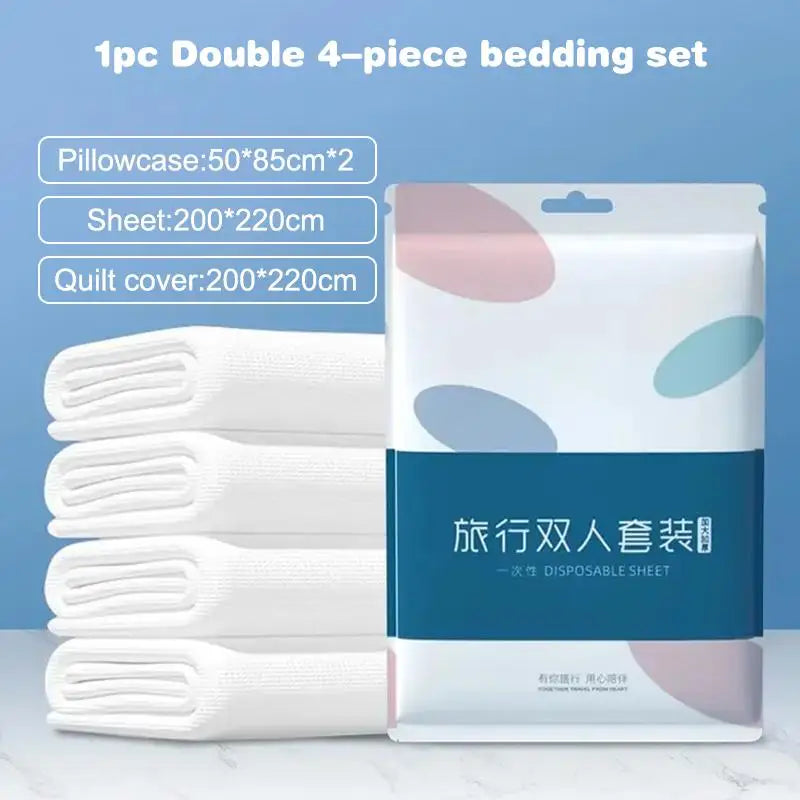 Disposable 3/4-piece Bedding Set, Extra Thick Disposable Sheets, Duvet Covers, And Pillowcases For Hotels And Travel.. Qme A2 4pcs
