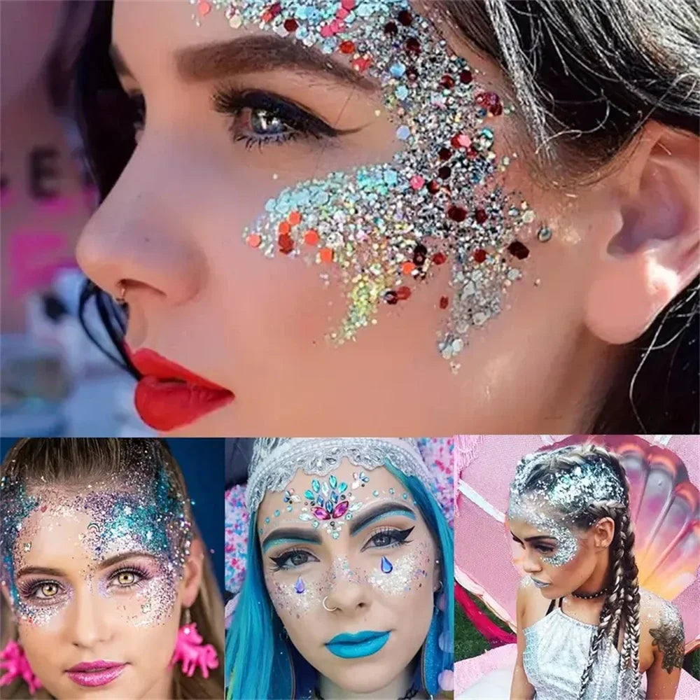 Mermaid Sequin Body Glitter Gel - Long-Lasting Shine for Carnival, Parties, Festival and Stage Performance - Great for Girls Qme