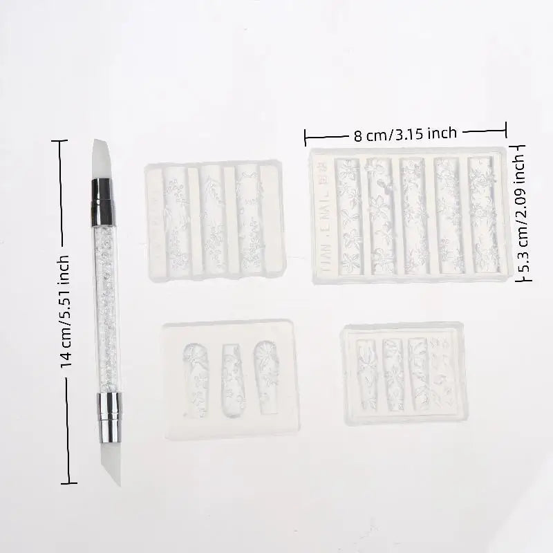 Relief Lily Flowers Nail Carving Mold 3D Silicone Hibiscus Petals Qme