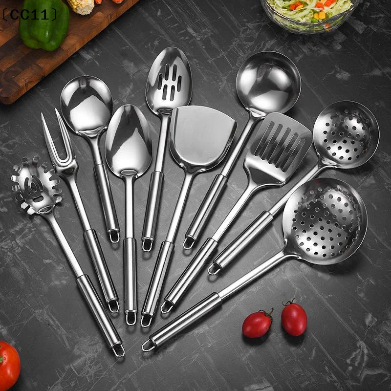 Stainless Steel Turner Long Handle Slotted Shovel Non-stick Steak Qme