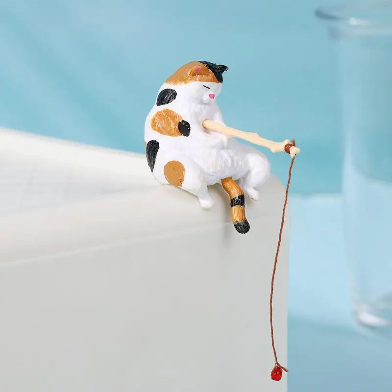 1 Aquarium Fish Tanks Ornament Miniature Figurines Tank Fishing Cat Qme A1