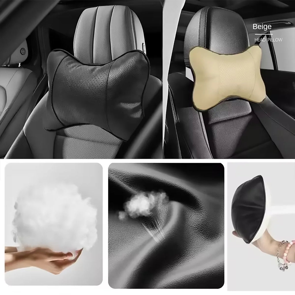 Car Neck Pillow Leather Headrests Both Sides Relieve Headaches Filled Qme