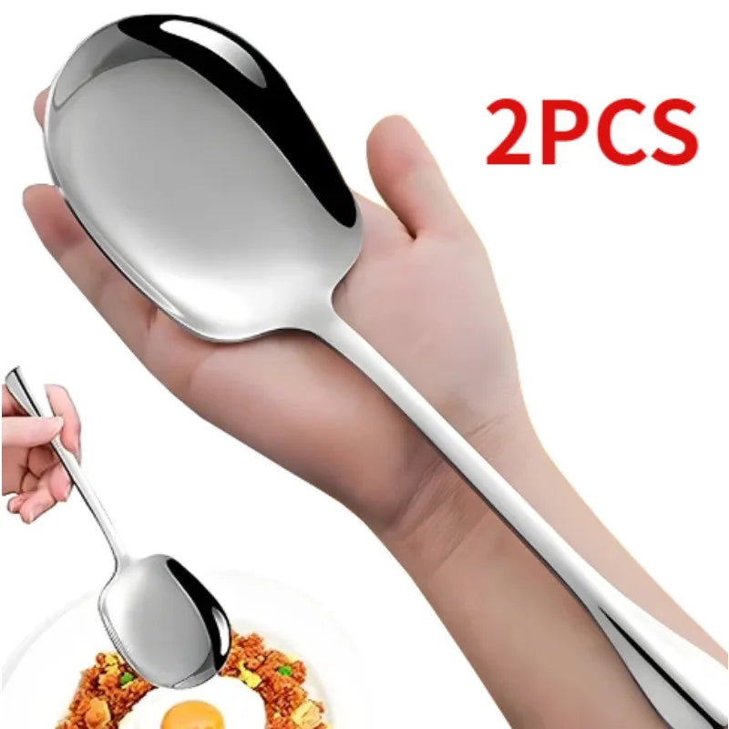 2/1Pcs Stainless Steel Spoon Large Long Handle Spoons Kitchen Cutlery Rice Dumpling Porridge Soup Scoops Restaurant Tableware Qme