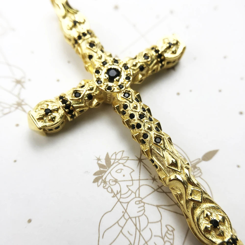 Large Richly Ornamented Cross Pendant,Brand New 925 Sterling Silver Masterful Jewelry Accessories Vitnage Gift For Women Men Qme