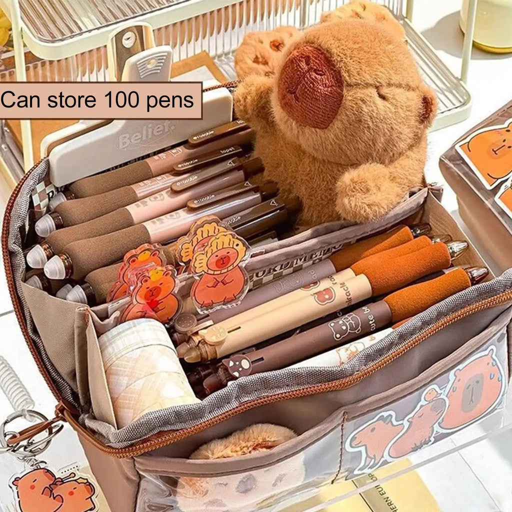 Pen Case Capybara Zipper Pencil Box Cartoon Stationery Makeup Bag School Supplies for Travel Student Teacher Kindergarten Qme