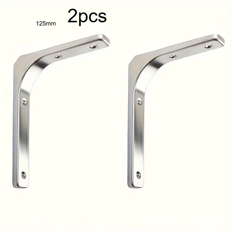 2Pcs Stainless Steel L Shape Shelf Brackets Heavy Duty Floating Wall Mount Support Braces For Wooden Shelves Table Cabinet Qme 125mm