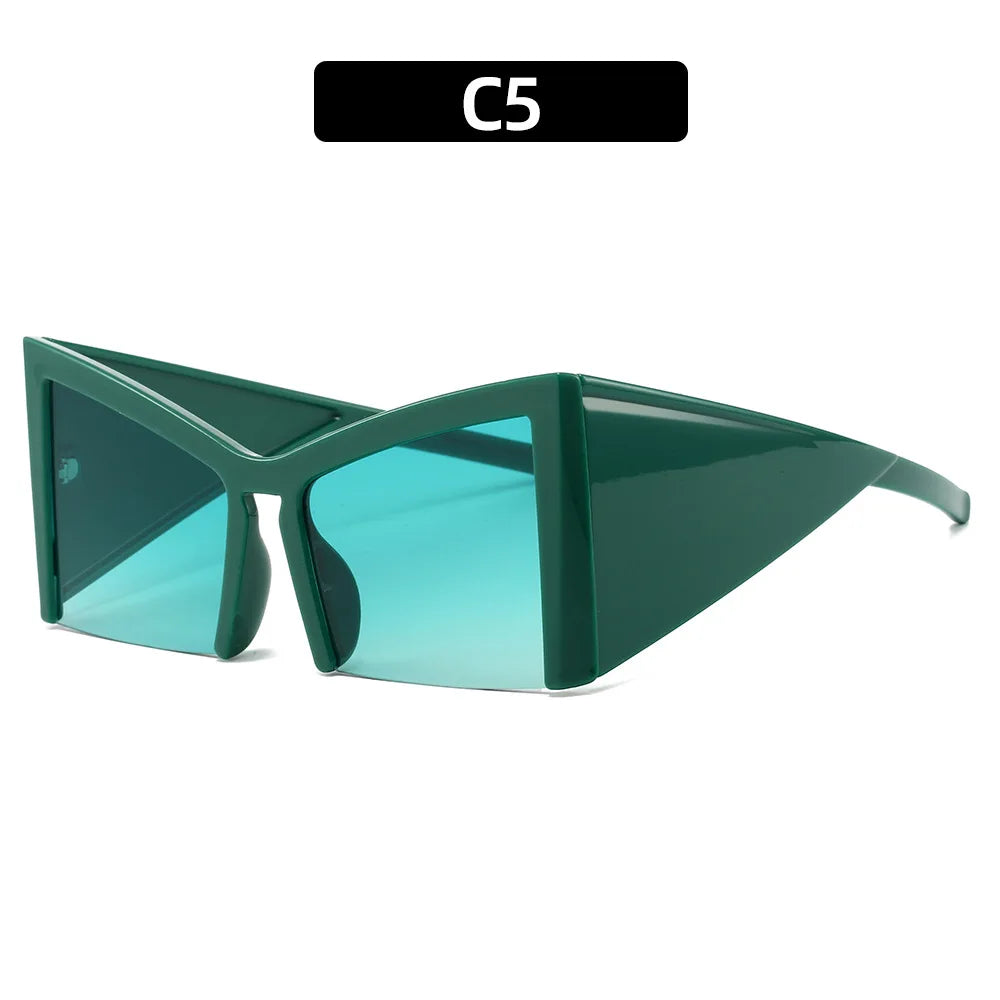 Y2K Half Rim Sunglasses Women Trendy Streetwear Shades Popular Qme green