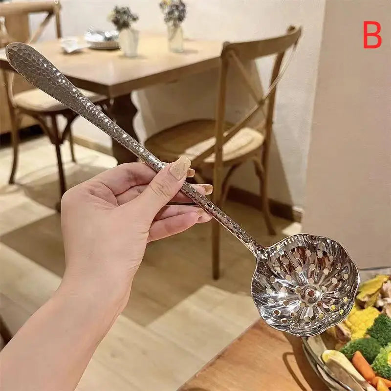 Stainless Steel Spoon Long Handle Soup Spoons Pot Scoops Colander Qme B