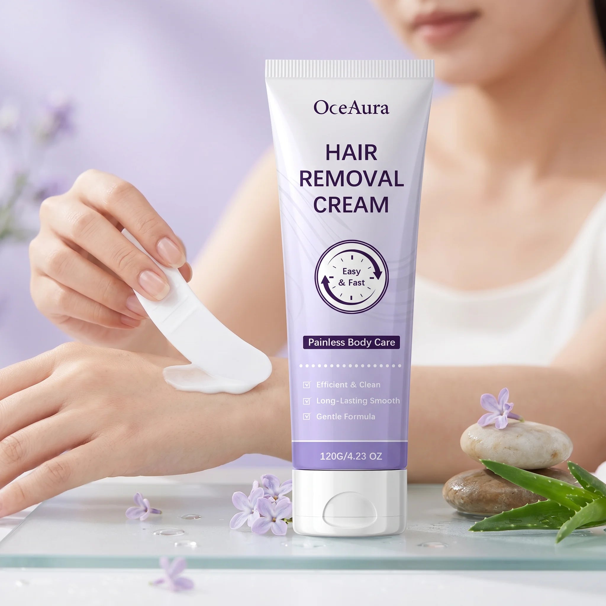 OceAura Hair Removal Cream for Underarm Leg Arm Body Hairs Growth Inhibits Painless Calm Redness Aloe Hydrating Depilatory Cream Qme