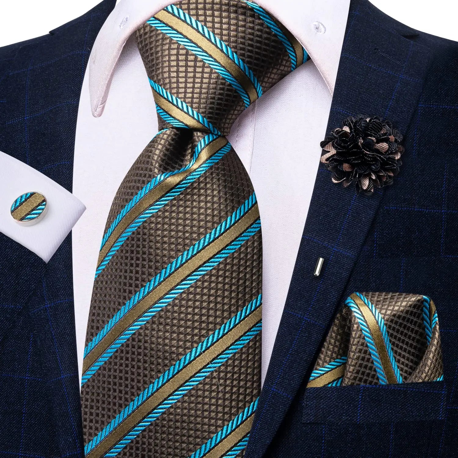 25 Colors Neck Ties Men Luxury Wide Silk Wedding Tie Pocket Square Qme N-3752-XH-0063