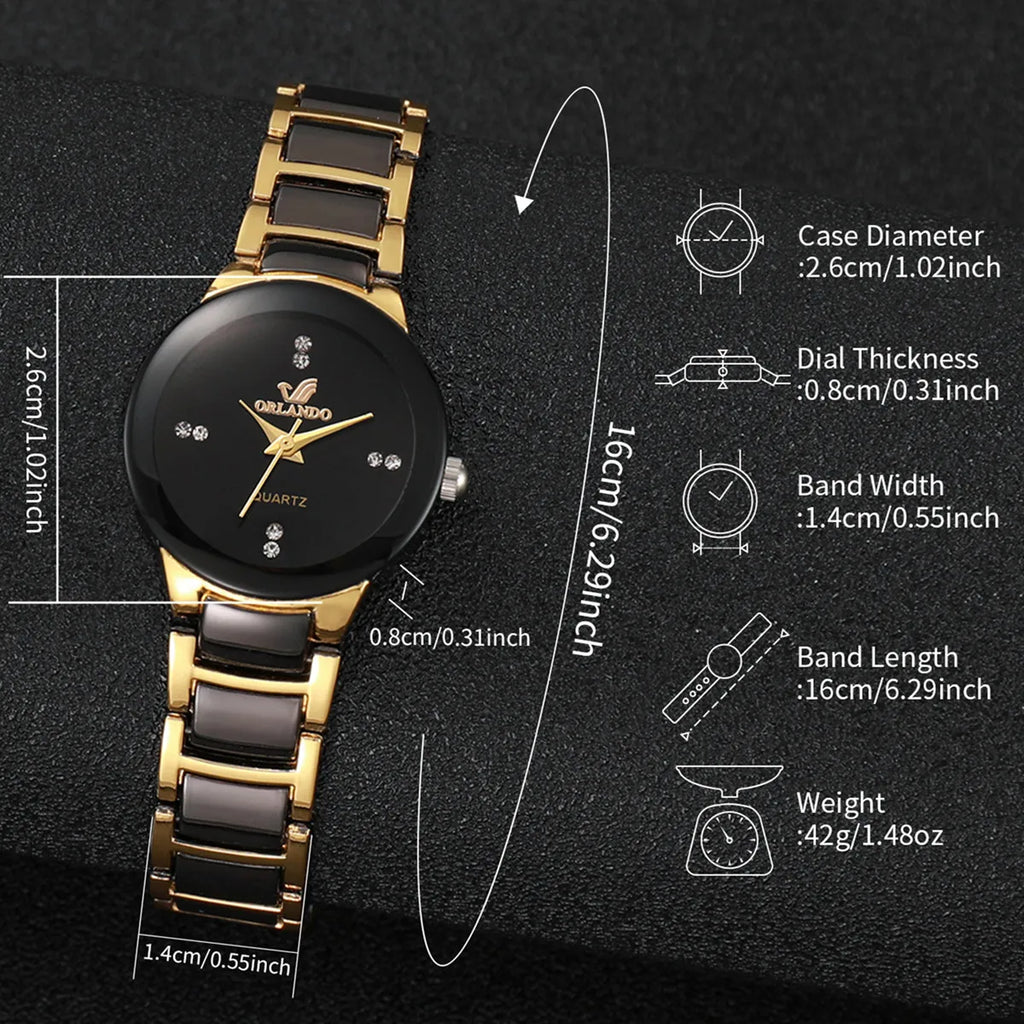 4PCS/Set Watches Fashion Rhinestone Women Quartz Watch Stainless Steel Band Men Wristwatches Bracelets Set Qme