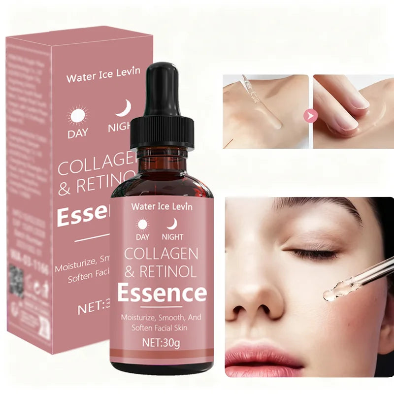 Day & Night Collagen & Retinol Essence for Firming & Smoothing Facial Care, Moisturizes & Softens Skin for All Skin Types. Qme