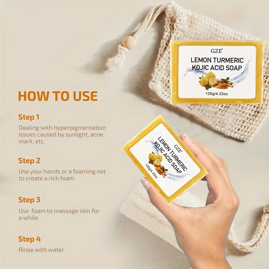 GZE Body Restore Lemon Turmeric Kojic Acid Soap, with Shea Butter, For Face Dark Spots, Body, Rejuvenating, Exfoliating Qme