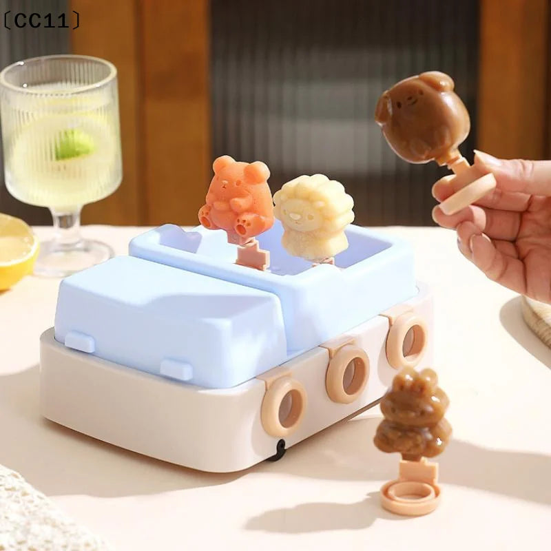 Animals Plastic Ice Cream Mold Easy Popsicle Molds Lid Sticks DIY Qme