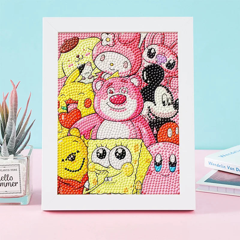 Hello Kitty Kuromi Diamond Painting DIY Craft Kit with Frame Cartoon Diamond Painting for Students Diamond Painting Gift Qme 35