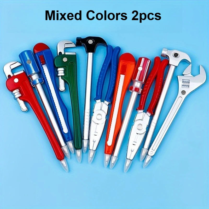 Creative Tool-shaped Ballpoint Pen Set, Novelty Hardware Tool Pens For School Office Supplies, Fun Gifts For Kids Men Qme Mixed Colors 2pcs