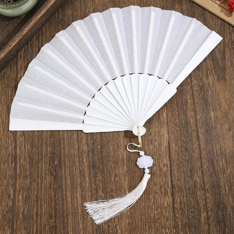 Gold Powder Plastic Fan Art Craft Home Decor Vintage Folding Chinese Qme A18