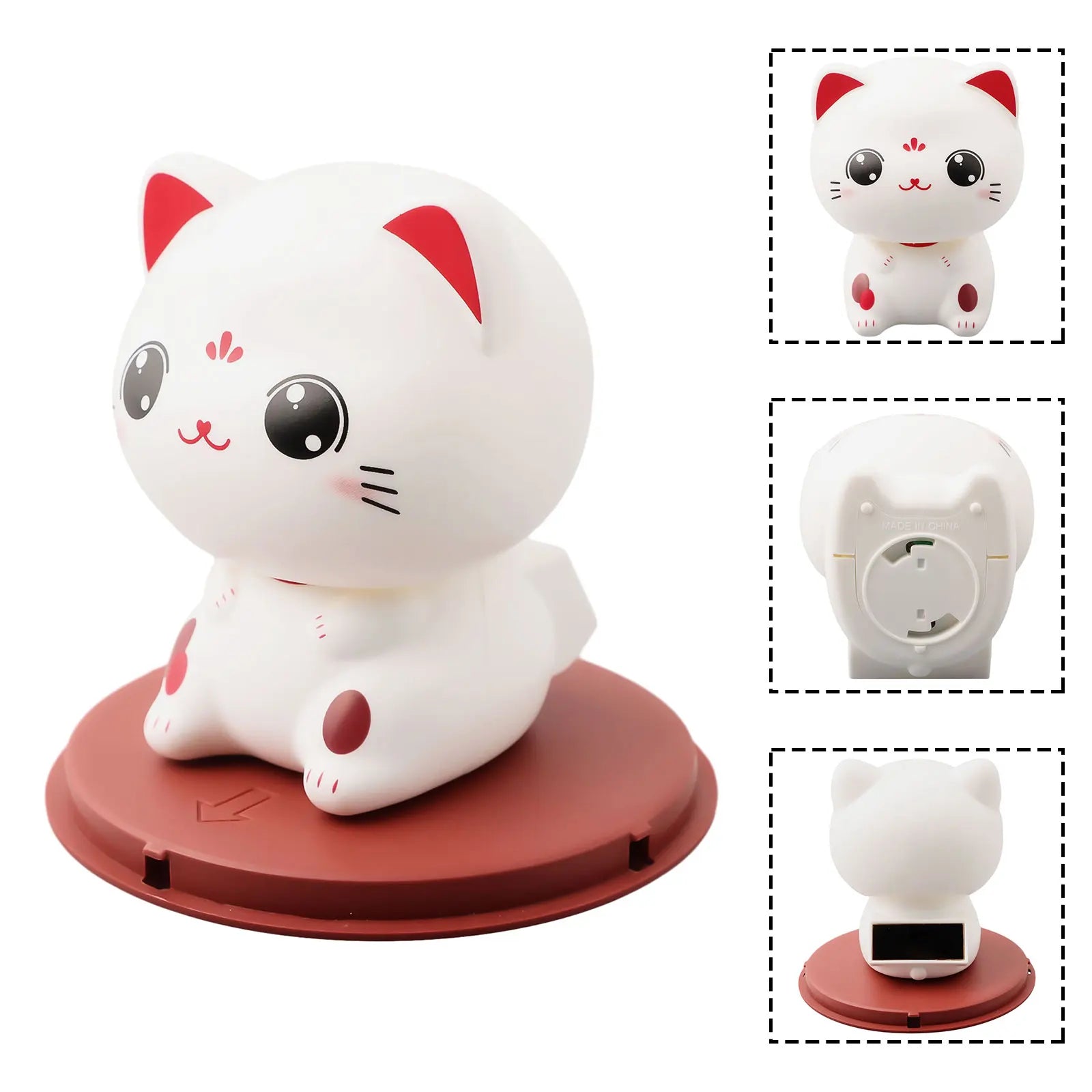 1pcs Solar Powered Automatic Nodding Cute Cat Outline Design And Smiling Eyes Cat For Home Office Car Decordesktop Ornament Qme
