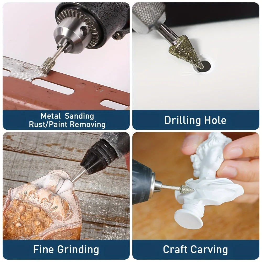 20pcs Diamond Coated Grinding Burr Set - Premium Rotary Tool Accessories for Effortless Stone, Ceramic & Glass Carving Qme