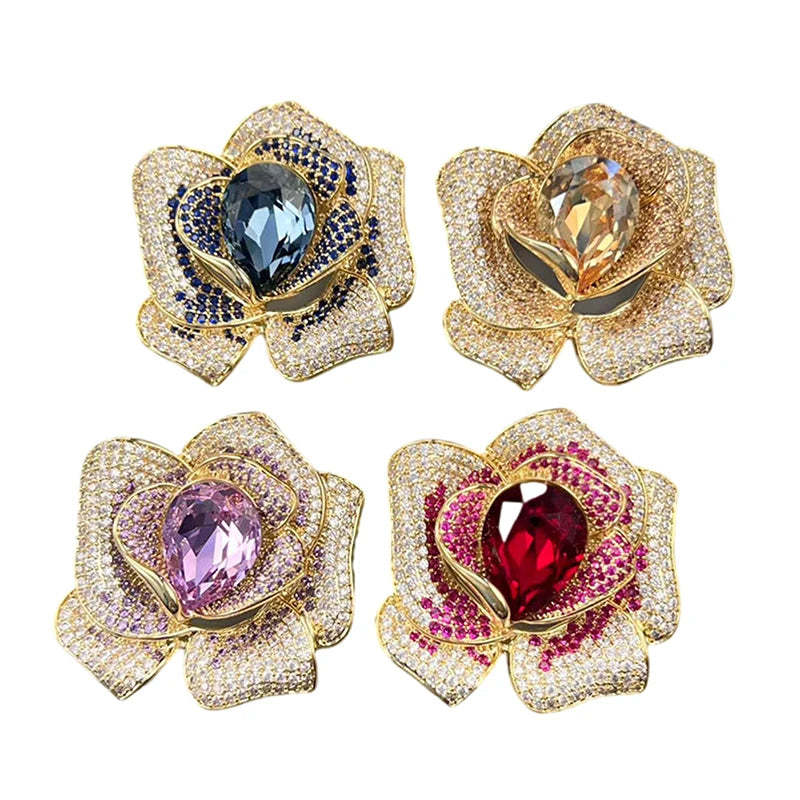 Fashion Exquisite Rhinestone Crystal Flower Brooch For Women Clothing Coat Jewelry Accessries Gifts Qme