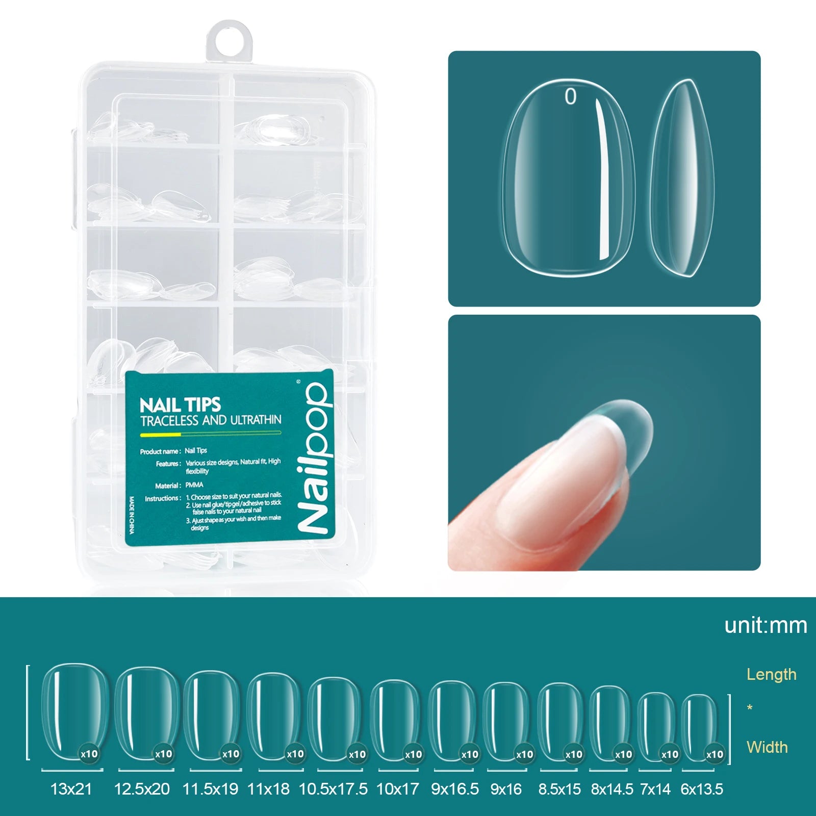 Nailpop Soft Gel Tips Nails Acrylic Material Medium Almond Coffin Qme XS-T-Oval 120pcs