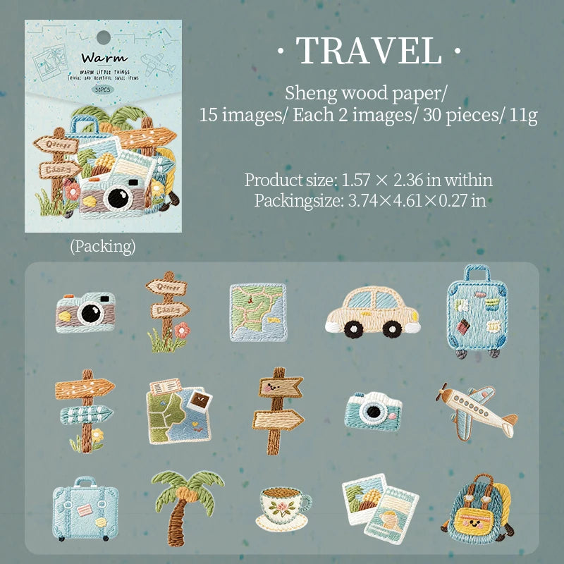 30 Sheets/Bag Cozy Home Decor Themed Embossed Sticker Set for DIY Scrapbook Phone Case Decoration Gift Craft Supplies Qme 4