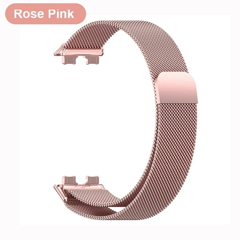 Metal Strap For Huawei Band 8 9 Bracelet With TPU Case Screen Protector Soft Film Replacement Milanese Magnetic Loop Watchband Qme Pink For Huawei Band 8
