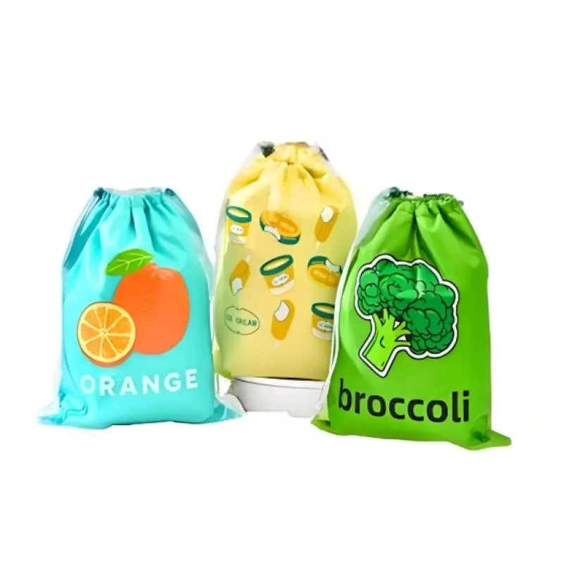 1 Drawstring Oranges Broccoli Ice Cream Storage Bag Reusable Fruit Qme A5