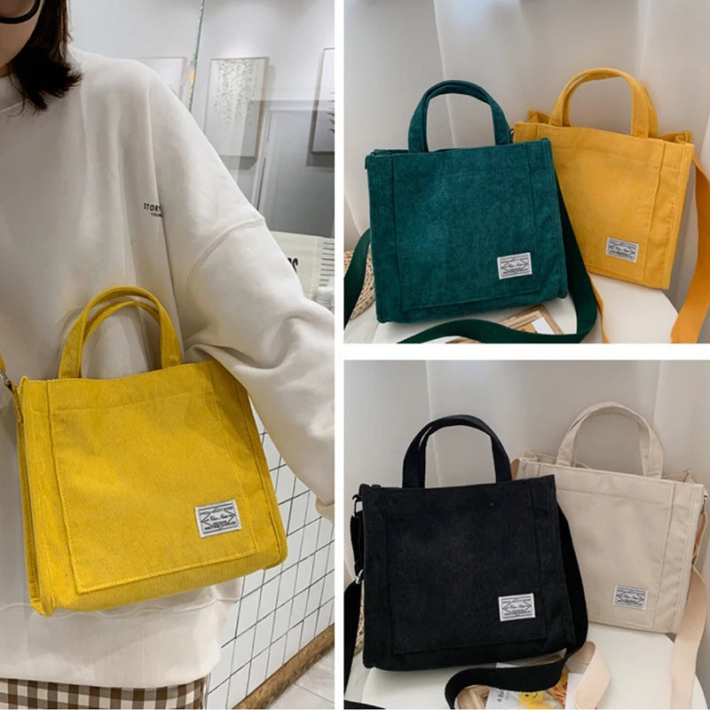 Corduroy Shoulder Bag 2024 New Women Small Square Bag Fashion Ladies Student Handbag Large-capacity Shoulder Cross Bag Tote Bag Qme