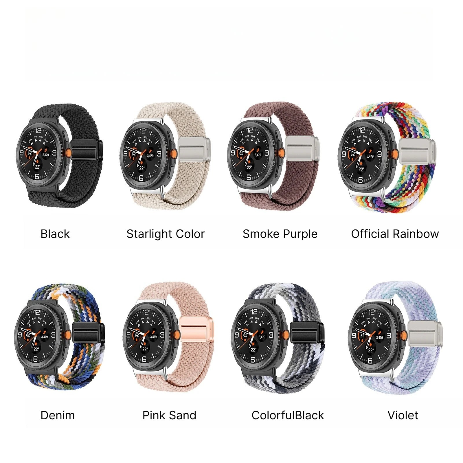 B Built-in Magnetic Nylon Braided Watch Strap For Samsung Galaxy Watch 8 Watch 9, Adjustable Breathable Sports Replacement Band Qme