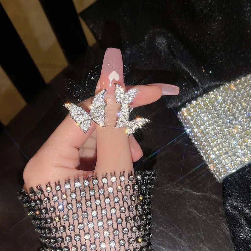 Luxury Sliver Color Zircon Multi Butterfly Open Ring for Women Exaggerated Personality Adjustable Finger Ring Wedding Jewelry Qme