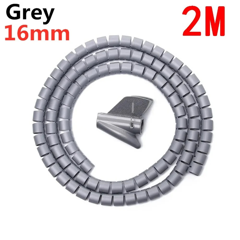 2 Meter 10/16mm Line Flexible Spiral Cable Organizer Storage Pipe Cord Protector Management Cable Spiral Wrap Winding Protector Qme 16mm grey