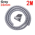 2 Meter 10/16mm Line Flexible Spiral Cable Organizer Storage Pipe Cord Protector Management Cable Spiral Wrap Winding Protector Qme 16mm grey
