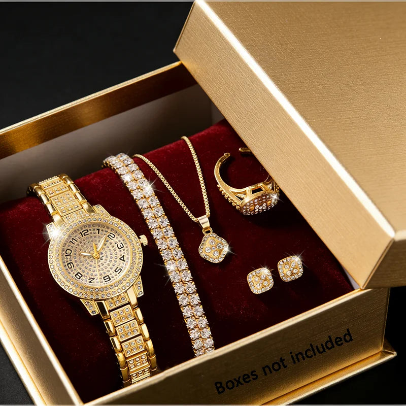 Luxury Women Gold Watch Fashion Ladies Quartz Diamond Wristwatch Elegant Female Bracelet Watches Set Reloj Mujer Qme gg