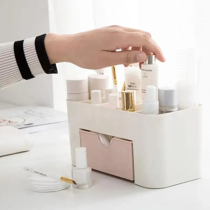 Nordic style desktop drawer-style cosmetic storage box -multi-layer makeup brush and jewelry storage box, with a transparent lid Qme
