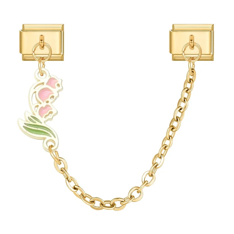2025 New Heart Flowers Home Golden Women Fashion Chain Italian Charm Link Fit 9mm Bracelet Stainless Steel Making DIY Jewelry Qme Style 10
