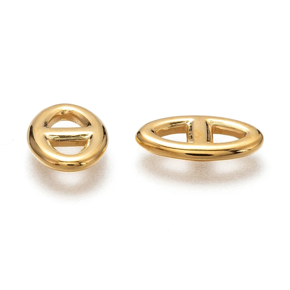 PandaHall 10Pcs 304 Stainless Steel Linking Rings, Oval, Golden, 14.5x9x2mm, Inner Diameter: 3.5mm Qme