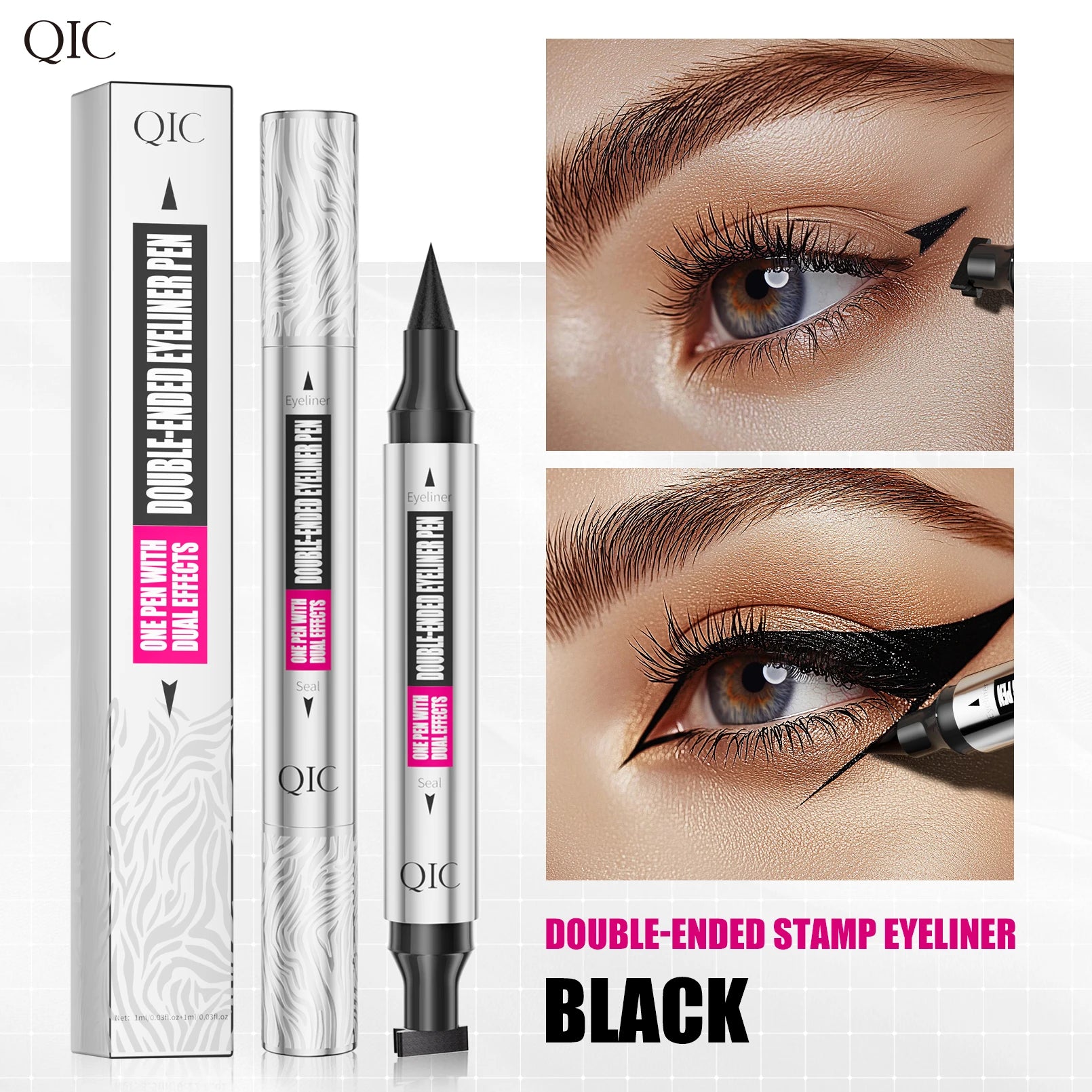 Double-ended 2 In 1 Eyeliner Stamp Waterproof Sweatproof Quick Dry Black Liquid Eyeliner Pen Beginner Eye Makeup Tools Qme Q632